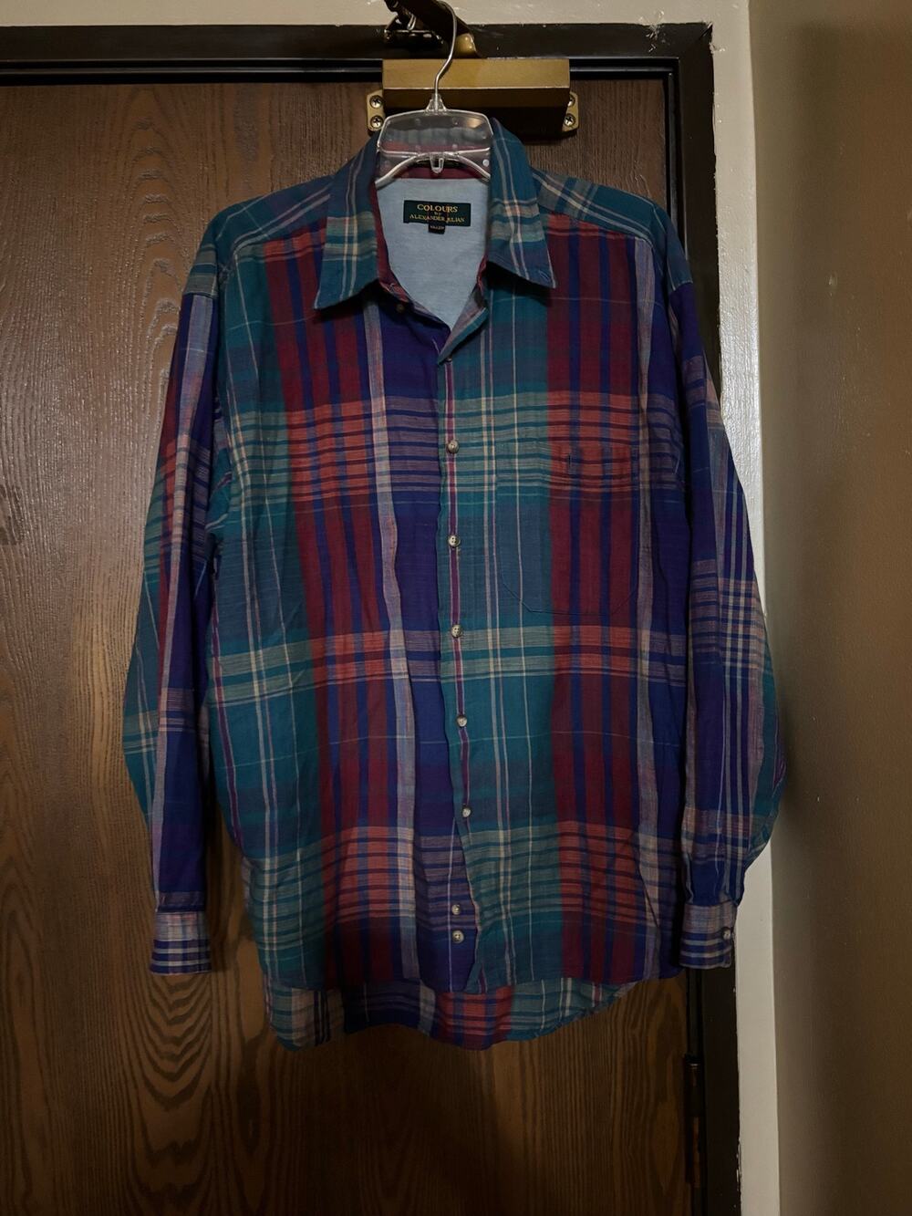 Colours Alexander Julian Button-Down Collared  Plaid Long- Sleeve Office Shirt